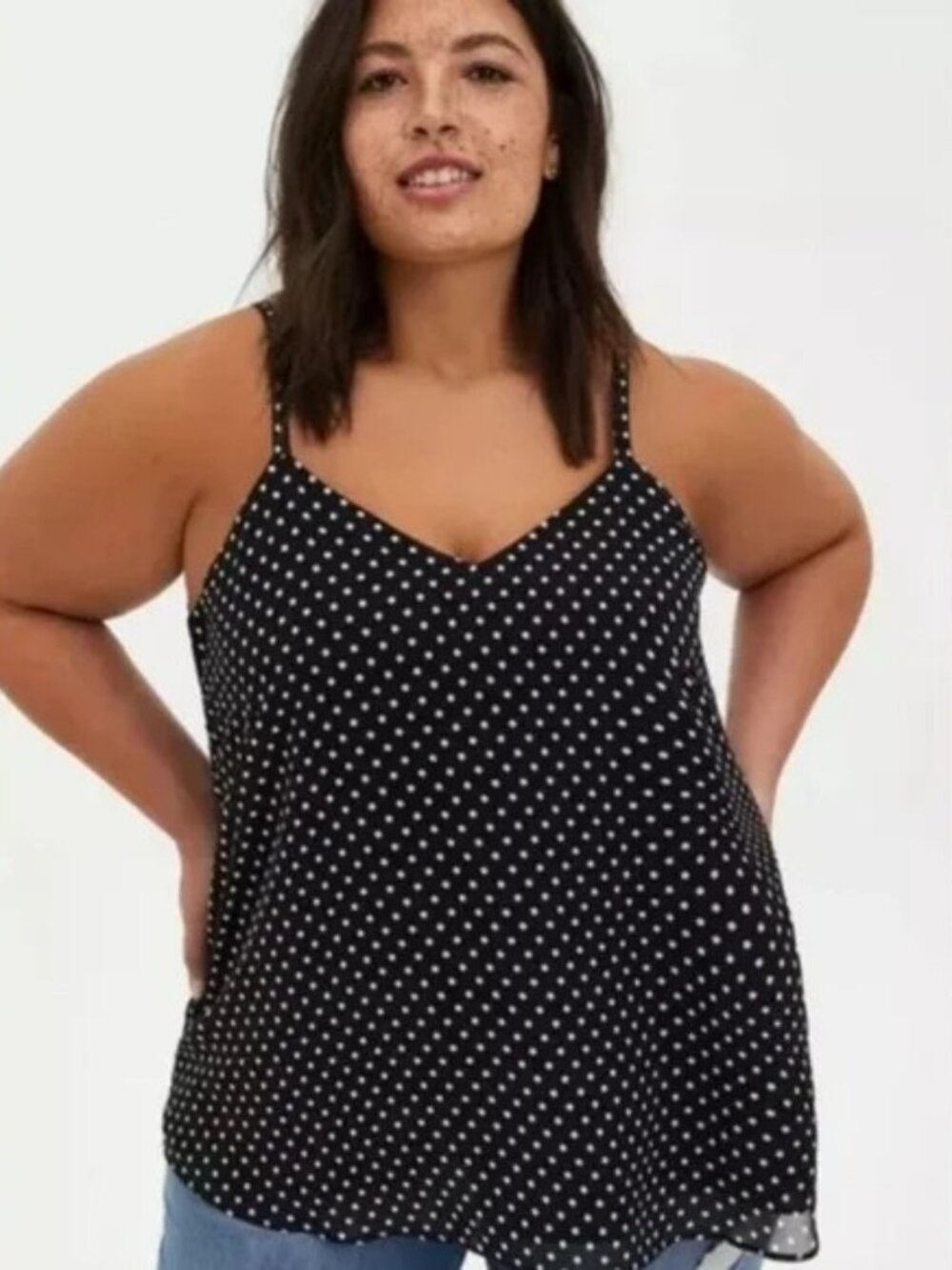 NWT - Torrid Size 4 Georgette V Neck Racerback Cami - Polka Dot Black